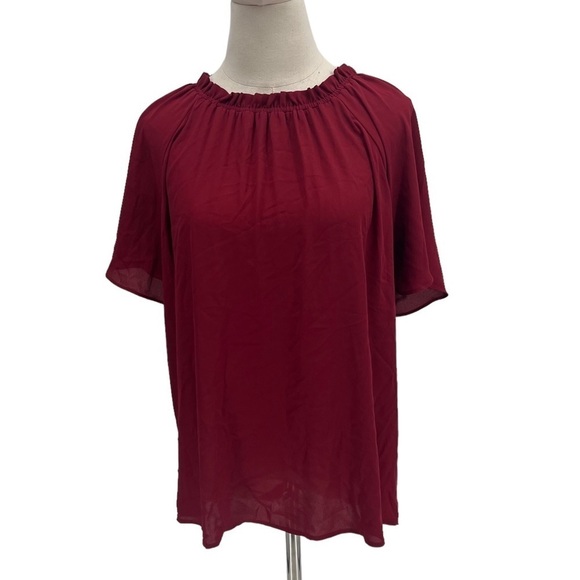 Ann Taylor Red Short Sleeve Elastic Neckline Blouse Size Large Women's - Picture 1 of 6